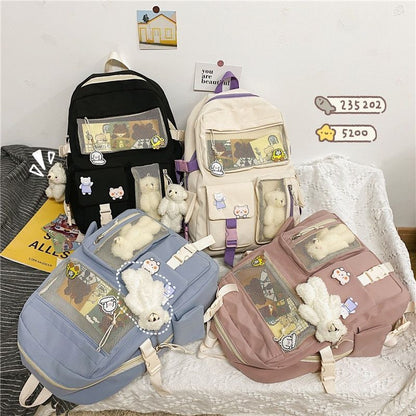 Buckle Badge Backpack Candy Color Fashion Cute Schoolbag Shoulder Bag 32*43*13CM