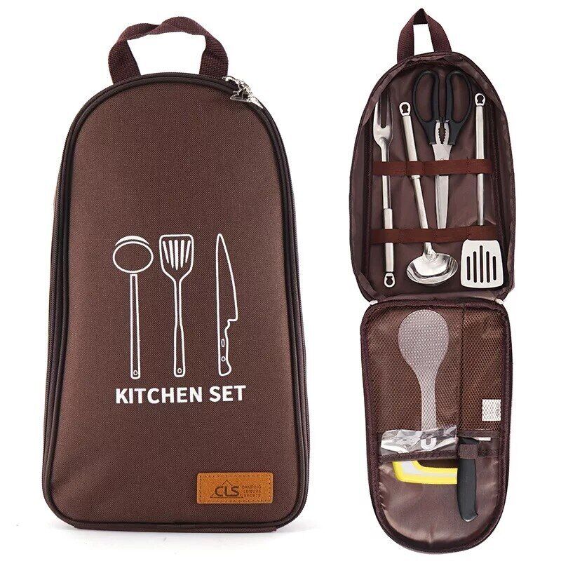 Camping Barbecue Cookware Kitchen Set Bag Storage Bag 7-piece Picnic Bag