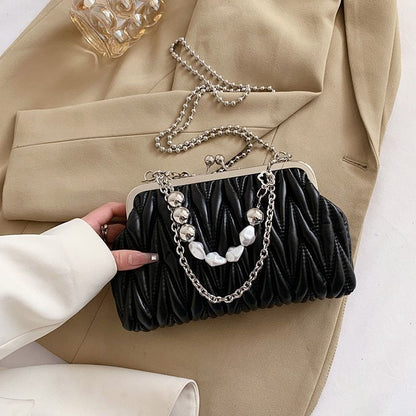 Hand Chain Pearl Bag Synthetic Leather Crossbody Purse Totes Handbag 14*22*6 CM