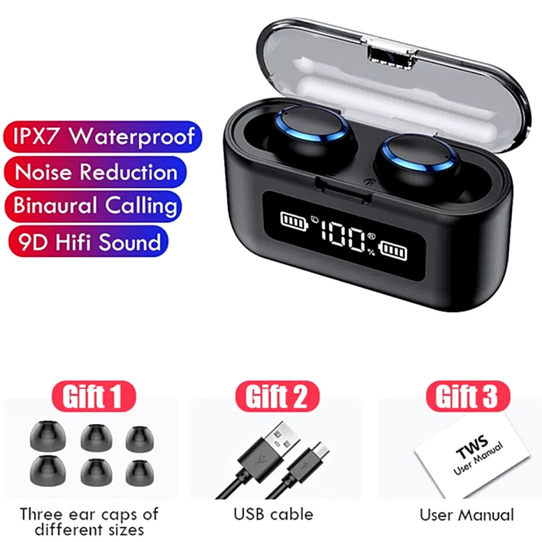 TWS Wireless Earbuds Bluetooth 5.0 Waterproof Headset Headphones With Power Bank
