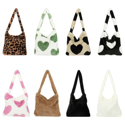 1pc Women Girls Fluffy Shoulder Bag Top-handle Bag Female Autumn Winter Handbag