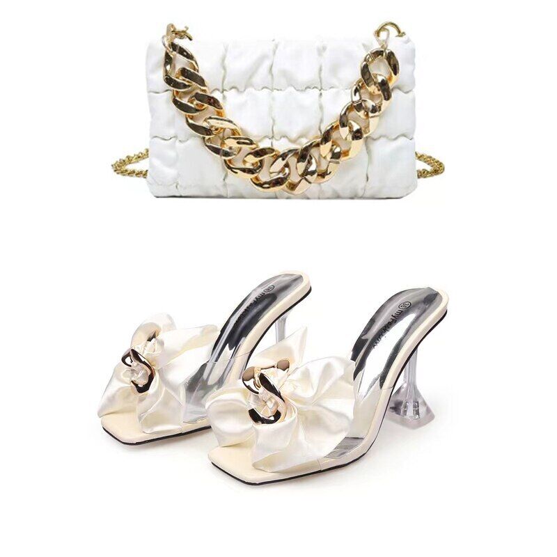 Ladies Slippers Shoes Bag Set Women Pumps Sandals Shoes Purse Set Black Heels