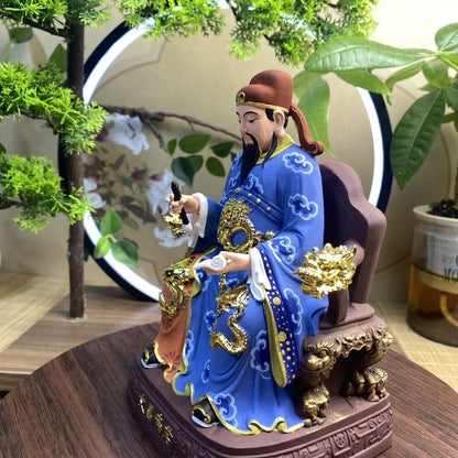8" Hand Painting Boxwood Wenchang Dijun Emperor Statue Wen Chang Wang King God