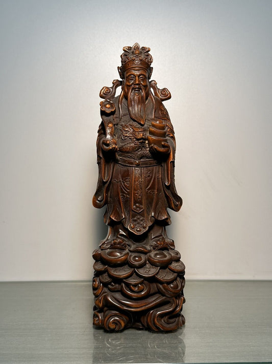 Vintage Chinese Antiaue Wooden Carved Mammon Statue Wood Figure Figurines Decor