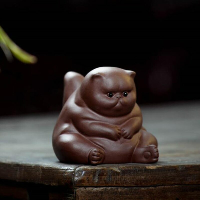 Purple Clay Cat Ceramic Animal Figurines Zisha Tea Pet Cats Crafts Household