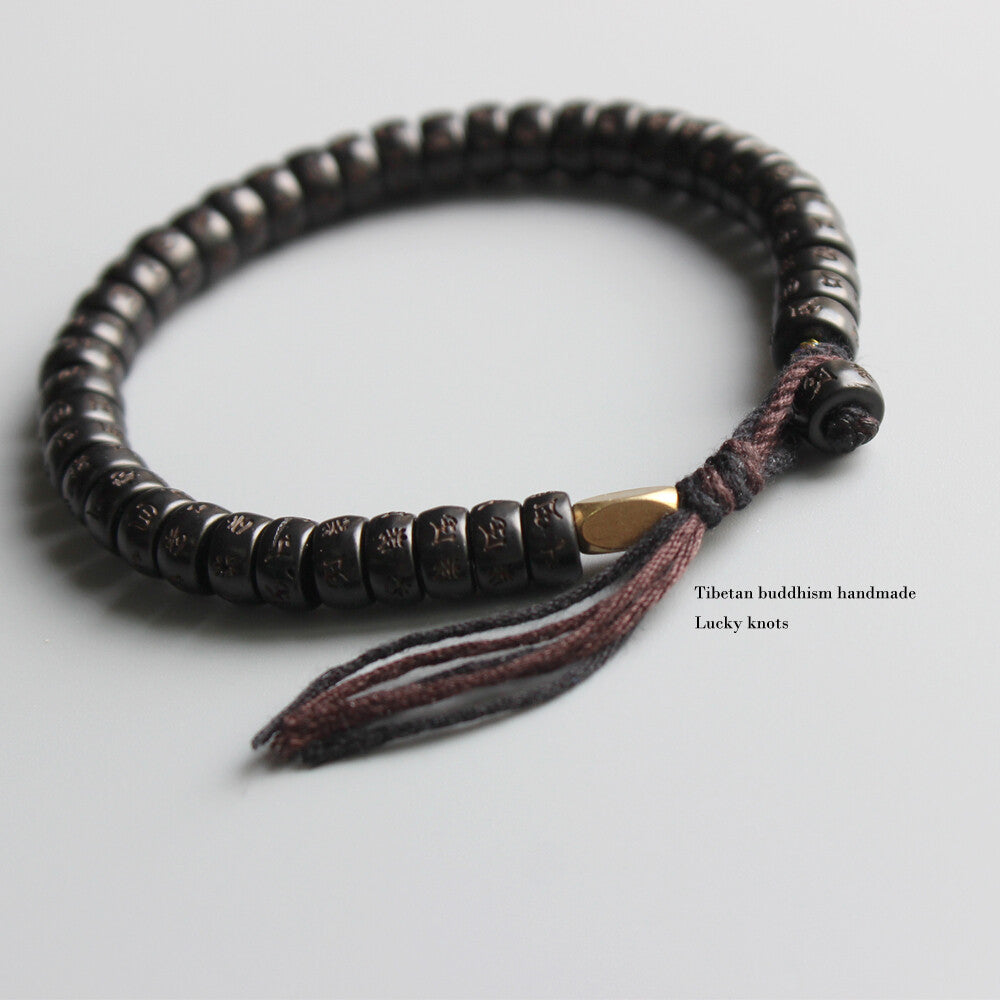 Tibetan Buddhist Handbraided Black Cotton Thread Lucky Knots Bracelet Natural