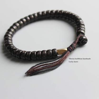 Tibetan Buddhist Handbraided Black Cotton Thread Lucky Knots Bracelet Natural