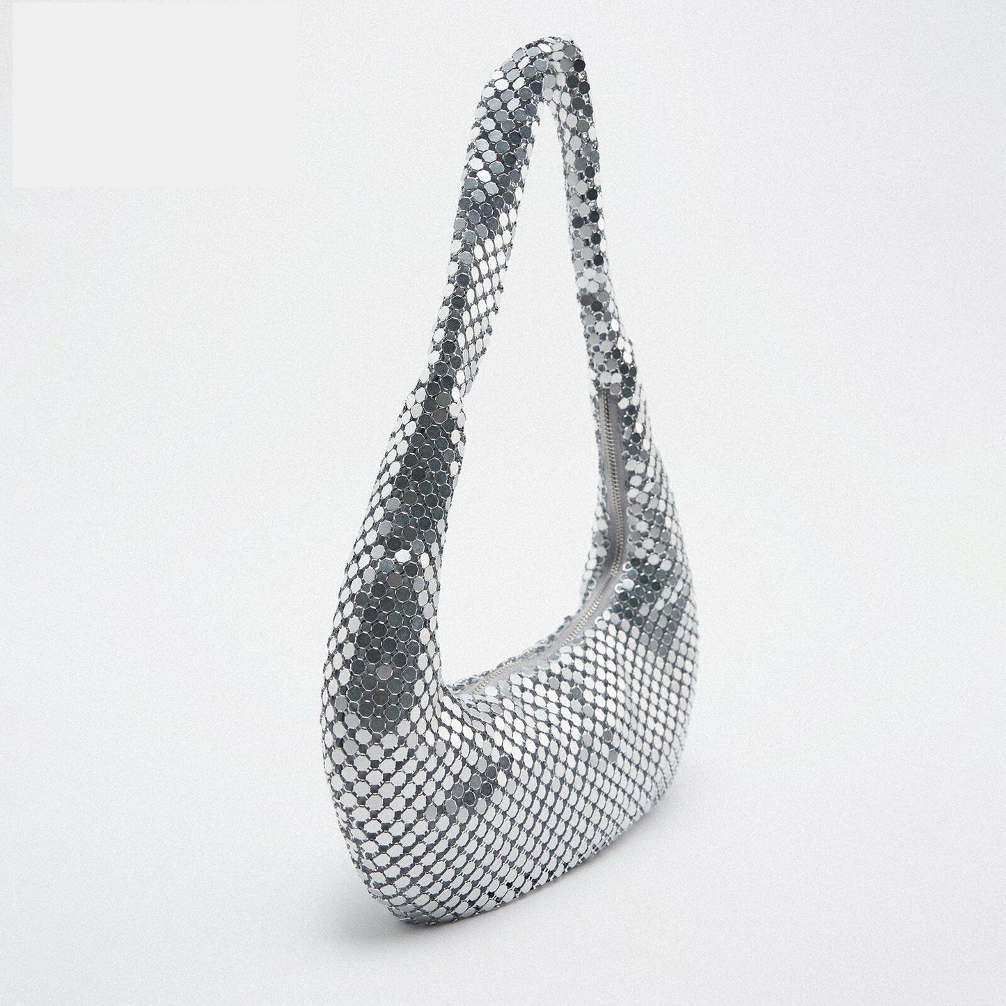 Mesh Shoulder Bags Silver Handbag Hobos Purse Small Underarm Bag 25.5*21.5*2 CM