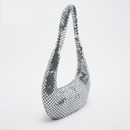 Mesh Shoulder Bags Silver Handbag Hobos Purse Small Underarm Bag 25.5*21.5*2 CM