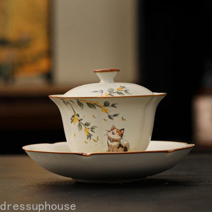 180ml Exquisitely Ceramics Ru Kiln Gaiwan Tea Bowl Tea Set Chinese Retro