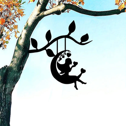 Swing Elf On Branch Steel Silhouette Metal Wall Art Home Garden Yard