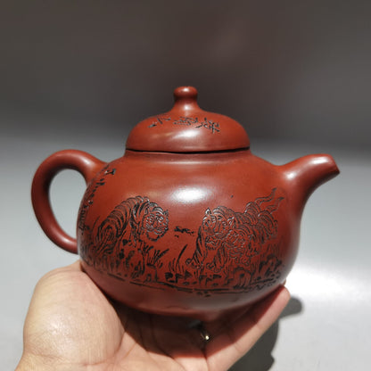 Chinese Yixing Zisha Clay Handmade Exquisite Teapot（八虎壶 底款：金鼎商标）