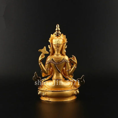 14cm Alloy Four-Arms Avalokitesvara Bodhisattva Tibetan Buddha Statue Amulet