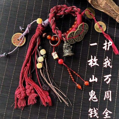 Chinese Feng Shui Shangui Coin Bracelet Tibetan Bell Tassel Lucky Rope
