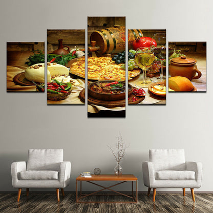Restaurant Kitchen Food Fruit Wine 5 Pieces canvas Wall Art Picture Home Decor