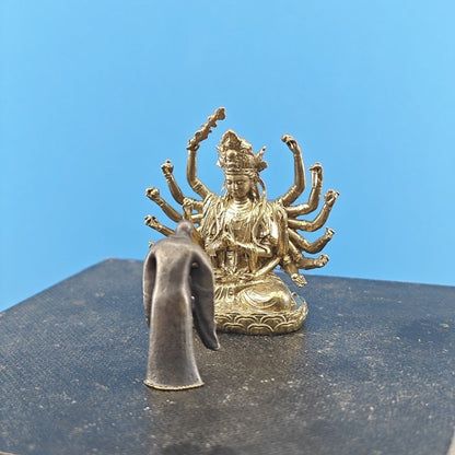 Solid Brass Monk Bodhisattva Small Statue Micro Landscape Bonsai Rockery Decor