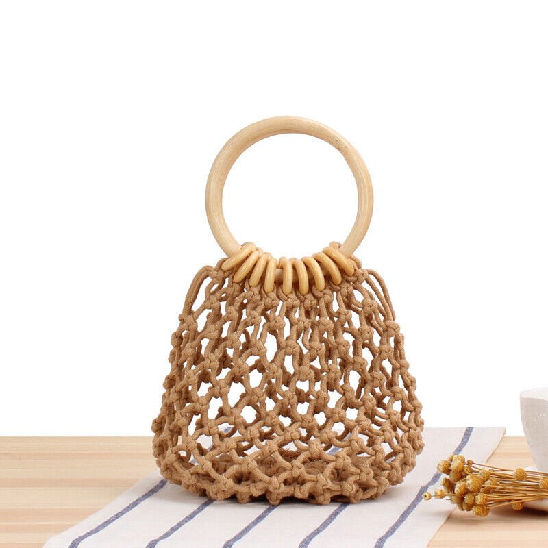 New Womens Small Solid Hollow Mesh Bag Summer Cotton Holiday Beach Bag