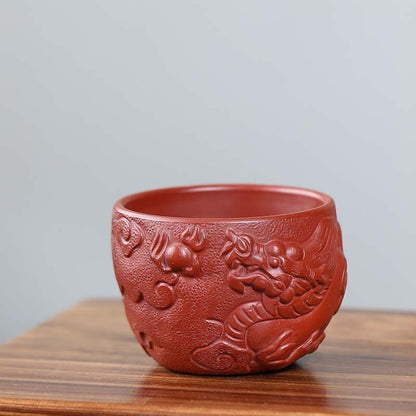 Yixing Zisha Pottery Dahongpao Clay Carved Tea Cup Dragon Carved Master Cup Big
