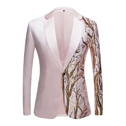 Men Shiny Sequin Tree Branch Dress Jacket Blazer Suit Top Stage Wedding Party