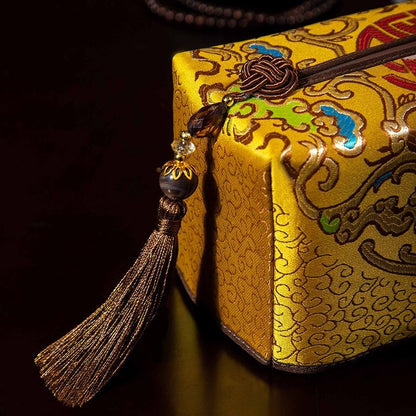New Chinese Handmade Brocade Tissue Box With Tassel Decor