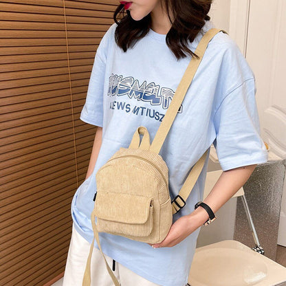 Fashion Women Backpack Corduroy Small Student Bookbag Traveling 19*19*9CM Square