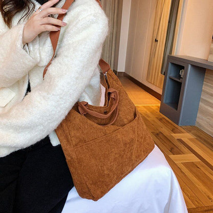 Corduroy Handbag Shoulder Bag Large Canvas Tote Pouch Crossbody Purse 34*10*35CM