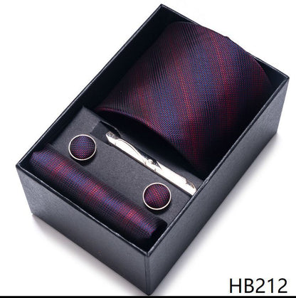 Men Neckties 5Pcs Business Ties Hanky Cufflink Set Clips Corbatas Gift Box 7.5cm