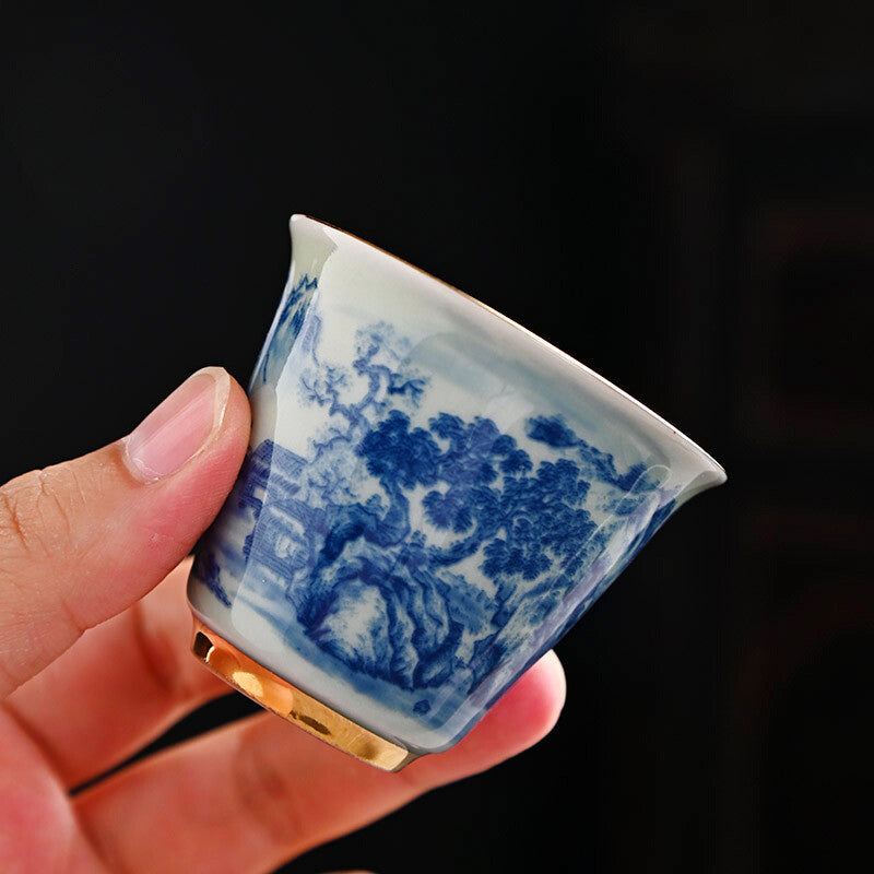 Complete Tea Set True Jingdezhen Blue And White Flower Country Kung Fu Tea Set