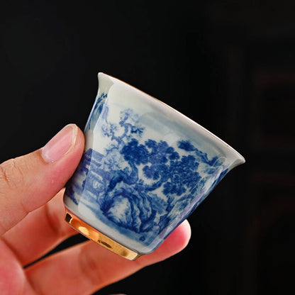 Complete Tea Set True Jingdezhen Blue And White Flower Country Kung Fu Tea Set
