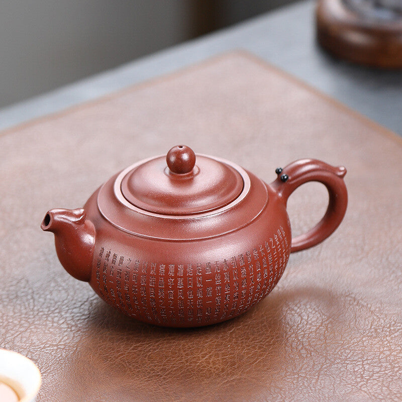 On Sales Handmade Carved Chinese Character Yixing Zisha Qingshui Clay Tea Pot