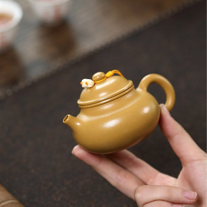 Yixing Zisha Tea pot Handmade Original Golden Zhuni Clay Rong Tian Compact Size