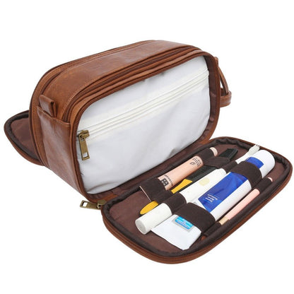 Waterproof Vintage Genuine Leather Toiletry Bag Travel Wash Case Make Up Pouch