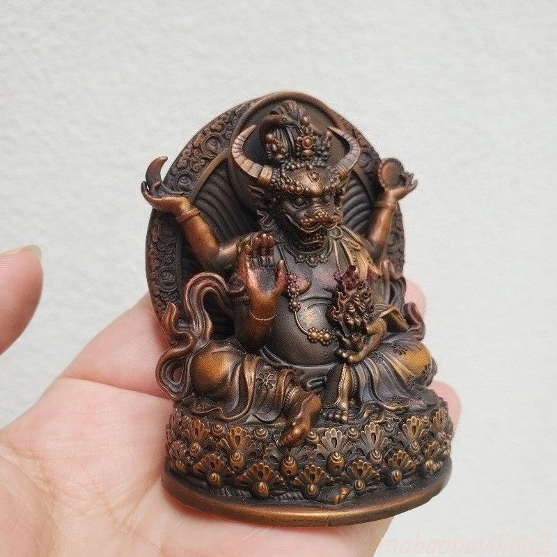 8CM Old Nepal Pure Copper Bull King Pearl Heavenly Bodhisattva Buddha Statue