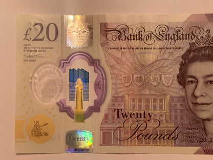 Great Britain Bank of England 20 Pound REAL Note United Kingdom Queen Elizabeth