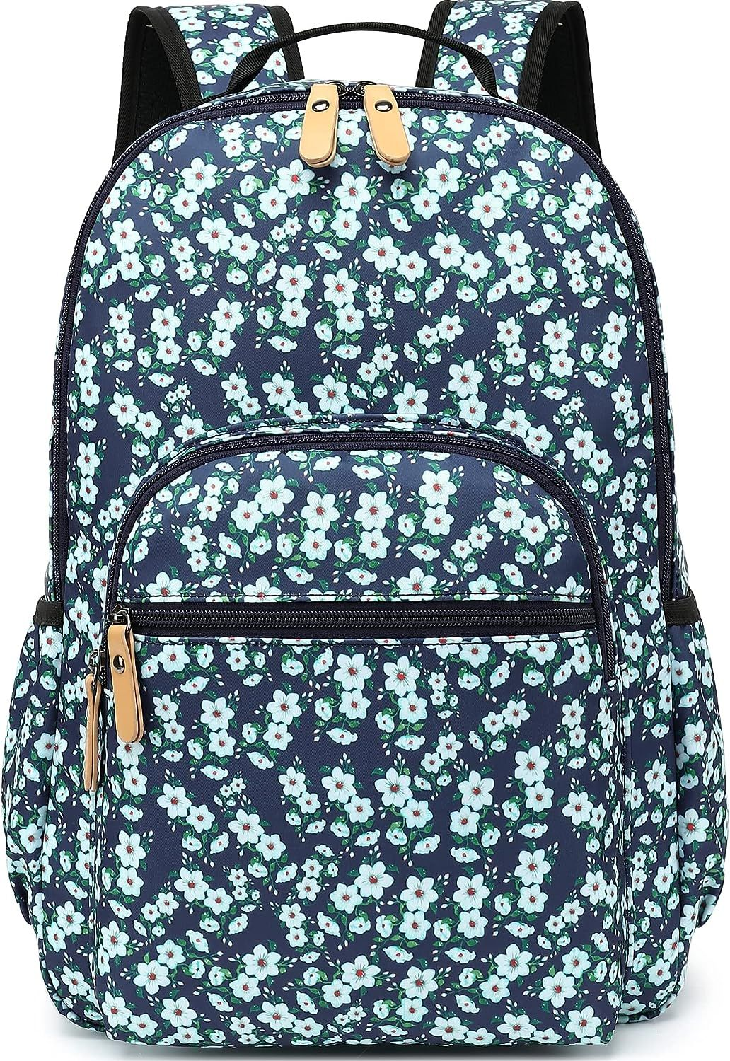 H HIKKER-LINK Womens Floral Laptop Backpack Casual Shoulder Bag Blue White-fr