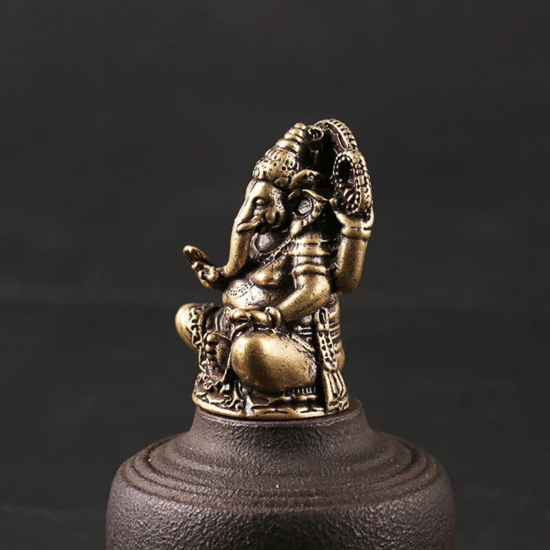Brass Thailand Elephant God Small Statue Southeast Asia Copper Buddha