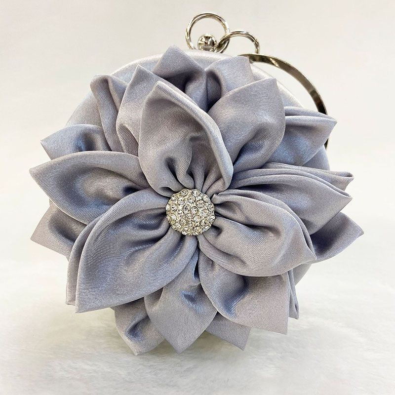 Red Flower Clutch Purse Evening Bag Diamond Wedding Silk Handbag 15*15*5 CM 1 PC