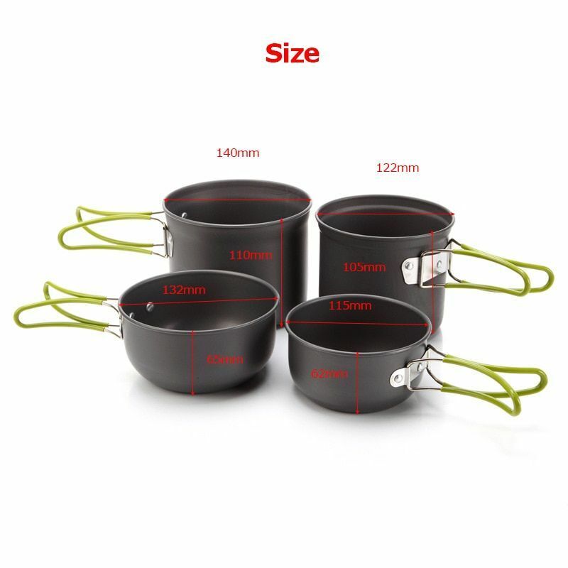 4pcs/Set Non-Stick Aluminum Cookware Set Pot Bowl Outdoor Camping Cooking Picnic