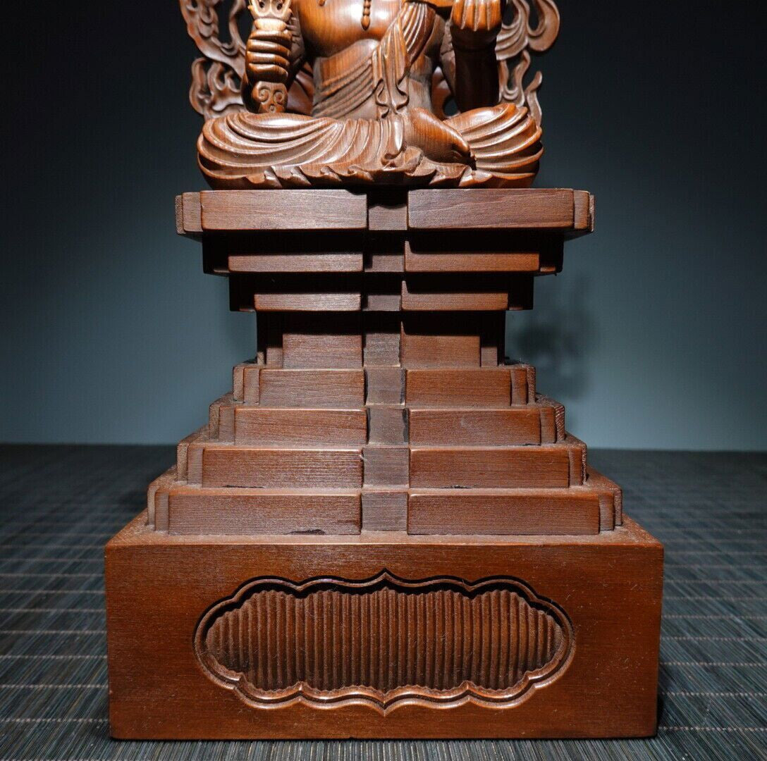 14" Collect Chinese Box-wood Carving Fudo Myo-o Acalanatha Statue