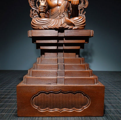 14" Collect Chinese Box-wood Carving Fudo Myo-o Acalanatha Statue