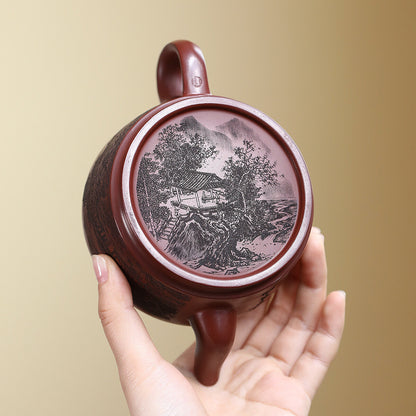 Handmade Tea Pot Carved Chinese Original Ore Real Yixing Zisha Purple Clay Pot