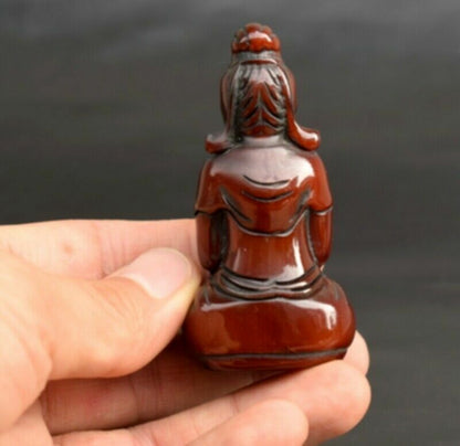 2.8" Buddha Statue Pendant Yak Horn Carved Kwan-Yin Bodhisattva