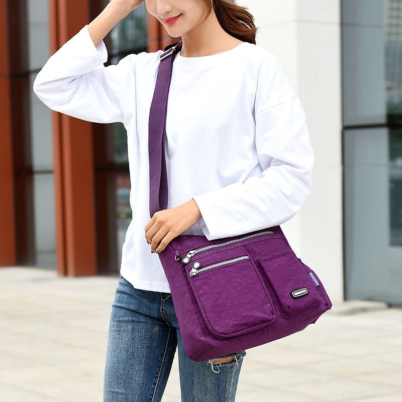 Nylon Shoulder Bag Multi Zipper Pocket Messenger Purse Waterproof 30*12*28CM Bag