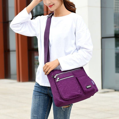 Nylon Shoulder Bag Multi Zipper Pocket Messenger Purse Waterproof 30*12*28CM Bag