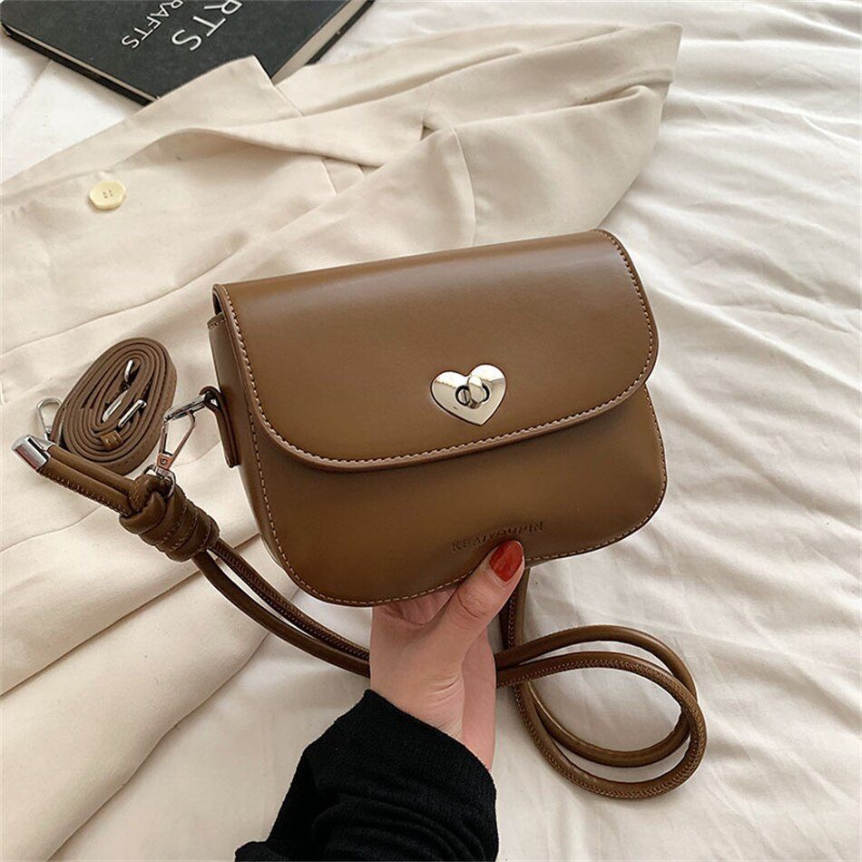 Fashion Heart-shaped Lock Women Small Side Shoulder Bag Crossbody Purse Handbags