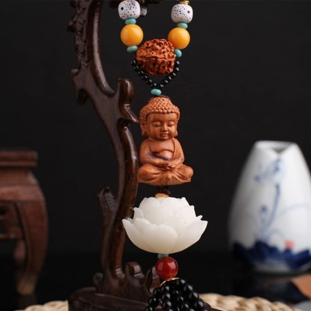 Peachwood Carved Buddha Statue Lotus Hanging Decorations Handicrafts