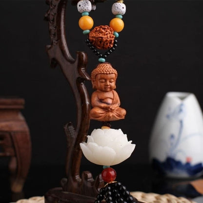 Peachwood Carved Buddha Statue Lotus Hanging Decorations Handicrafts