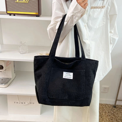 Corduroy Shoulder Bag Simple Handbag Leisure Student Side Bags for Woman