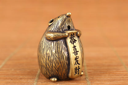 Fortune Chinese brass handmade hedgehog Statue figure Tea Pet hand piece Art