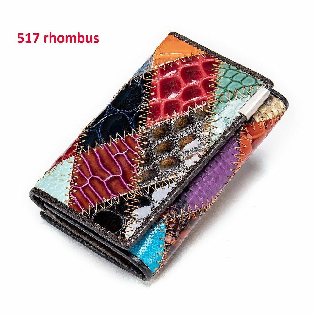Women Long Medium Size Wallet Genuine Leather Patchwork Ladies Zipper Clutch Bag